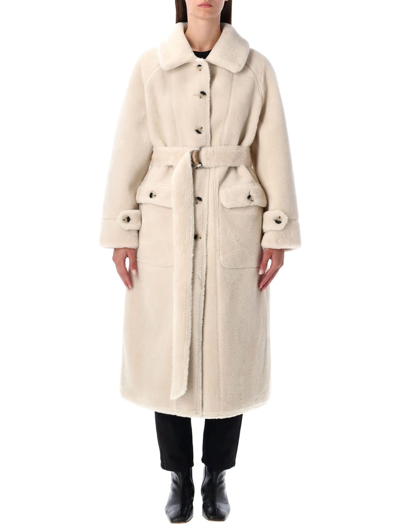 reversible faux fur belted coat with suede interior by Selfnex