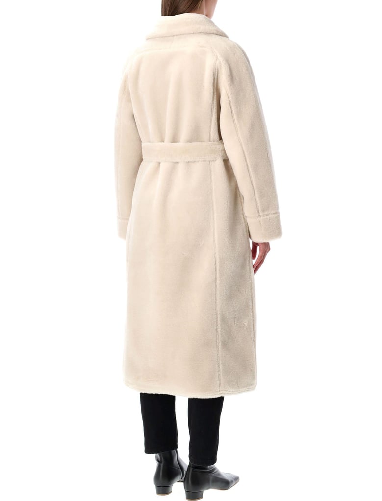 reversible faux fur belted coat with suede interior by Selfnex