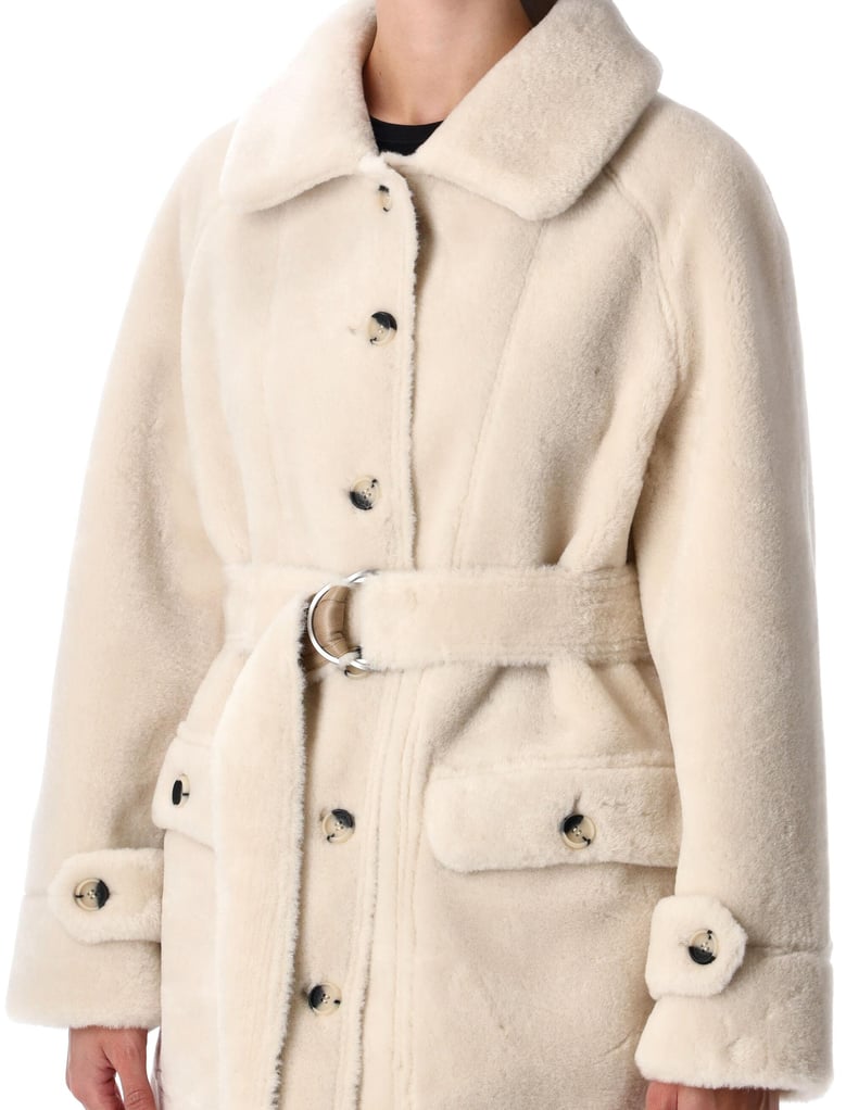 reversible faux fur belted coat with suede interior by Selfnex