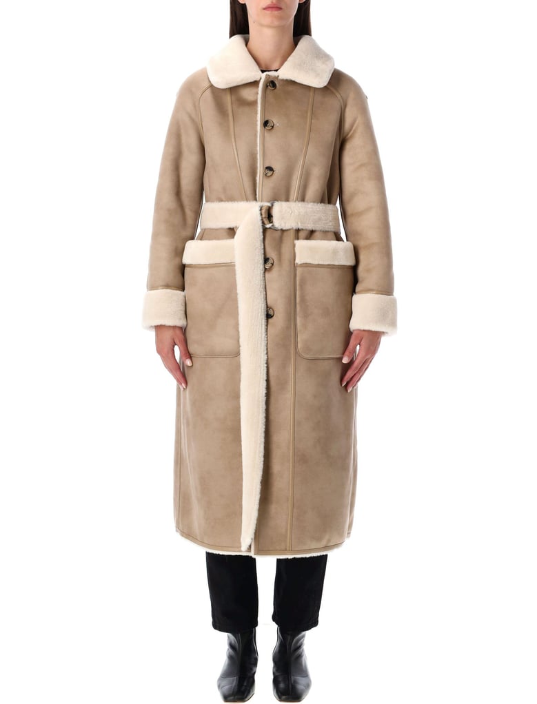 reversible faux fur belted coat with suede interior by Selfnex