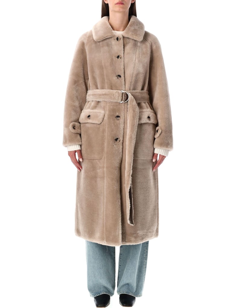 reversible faux fur belted coat with suede interior by Selfnex