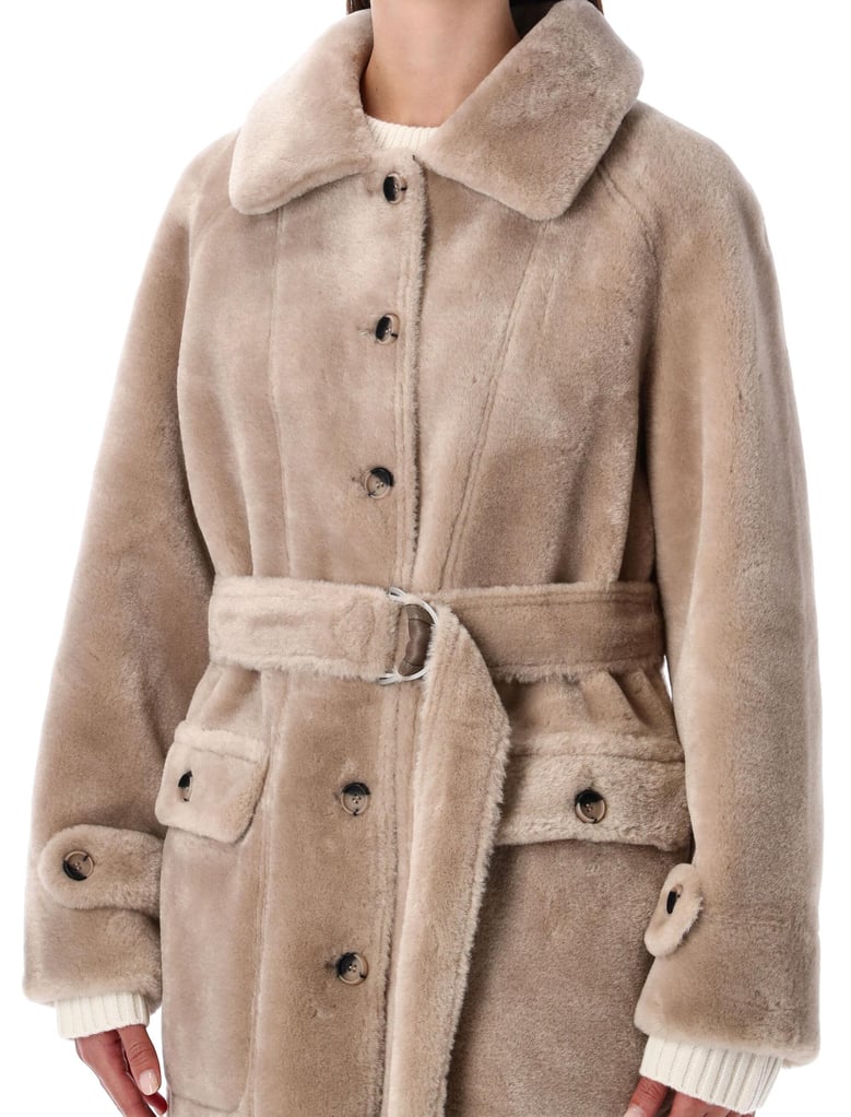 reversible faux fur belted coat with suede interior by Selfnex