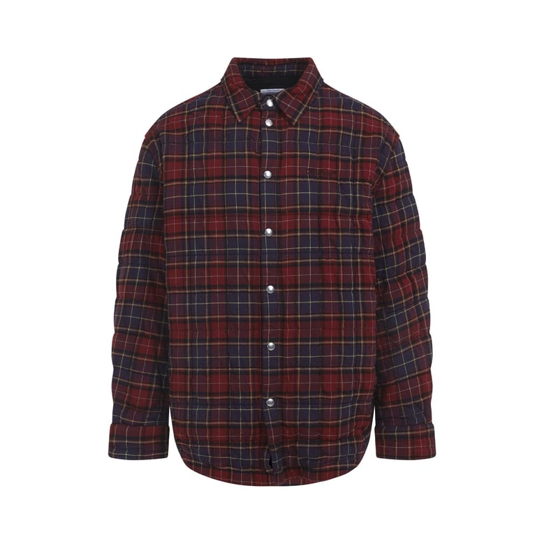 off-white padded check cotton shirt jacket with logo by Selfnex