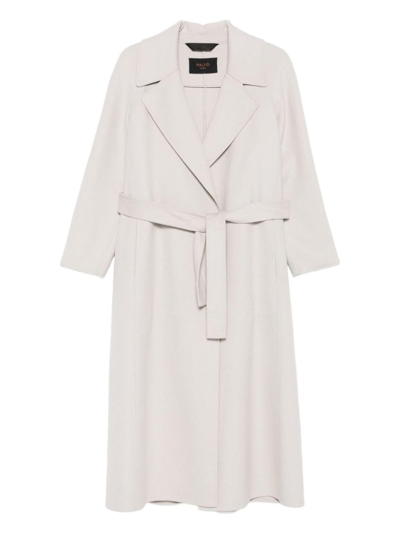 cream wool belted coat by Selfnex