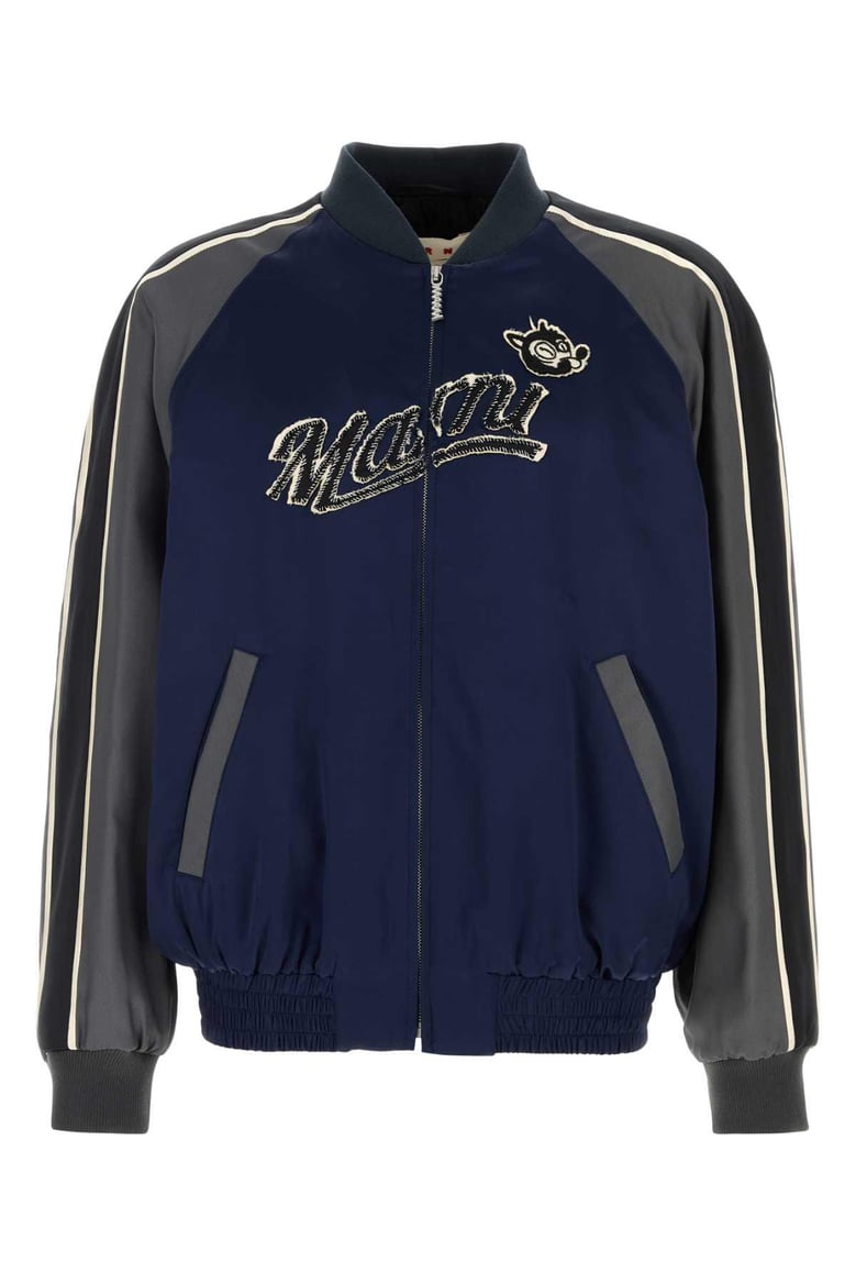 navy blue satin bomber jacket by Selfnex