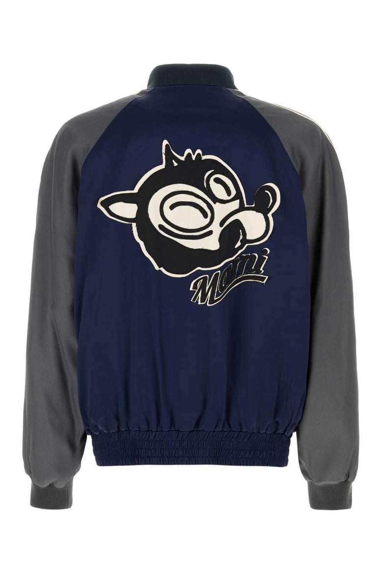 navy blue satin bomber jacket by Selfnex
