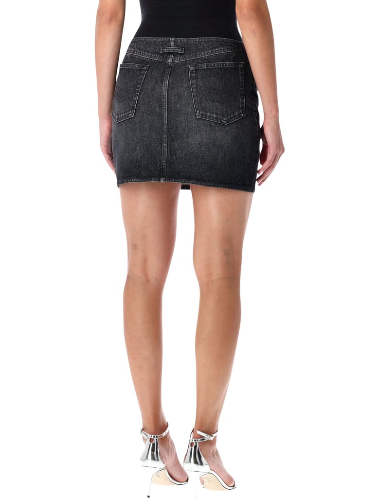 jean paul gaultier black washed denim mini skirt with zips by Selfnex