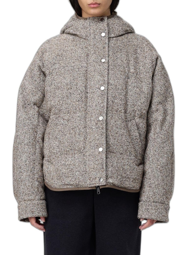 reversible virgin wool and silk down jacket with hood by Selfnex