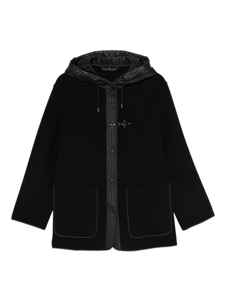 two-material wool and cashmere caban coat by Selfnex