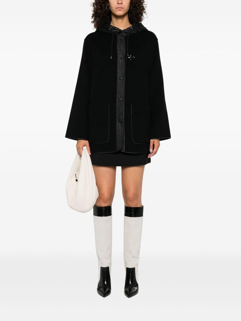 two-material wool and cashmere caban coat by Selfnex
