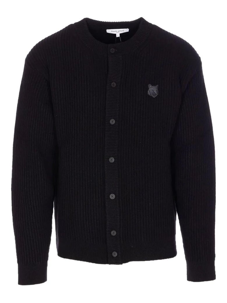 fox head wool ribbed cardigan by Selfnex