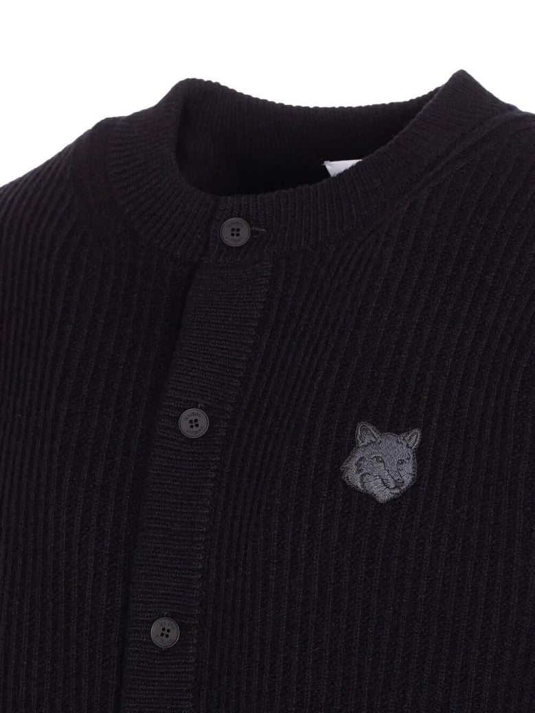 fox head wool ribbed cardigan by Selfnex
