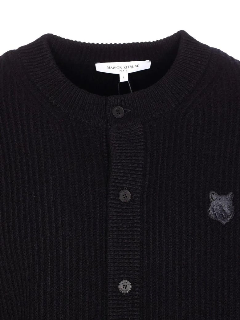 fox head wool ribbed cardigan by Selfnex