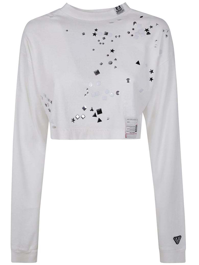 embellished distressed long sleeves mini tee by Selfnex
