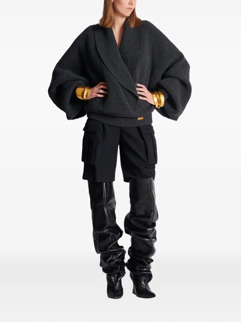batwing open neck ribbed knit pull by Selfnex