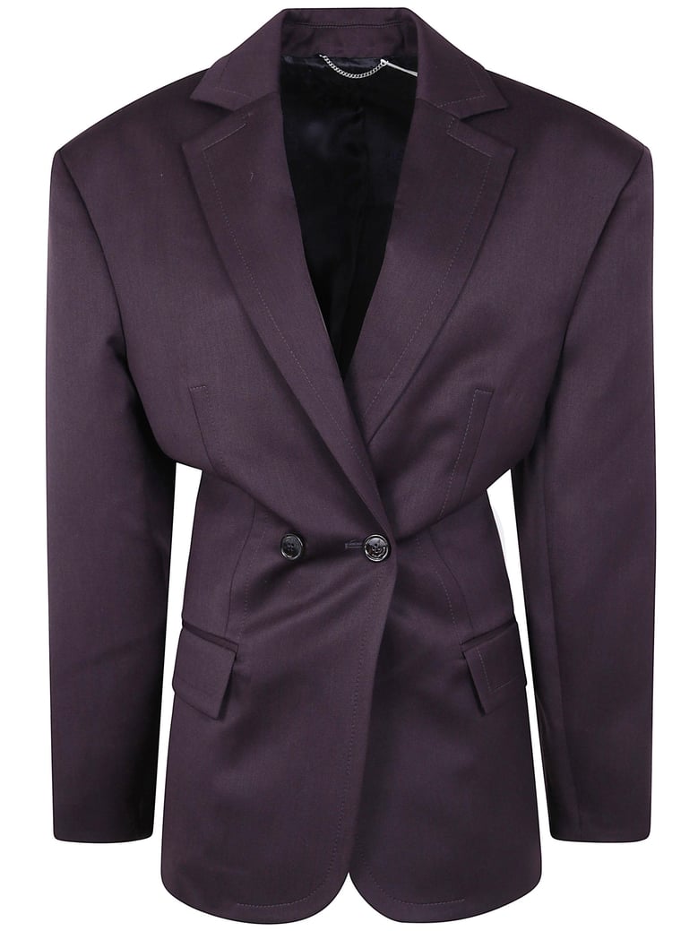 magda butrym burgundy belted double-breasted blazer by Selfnex