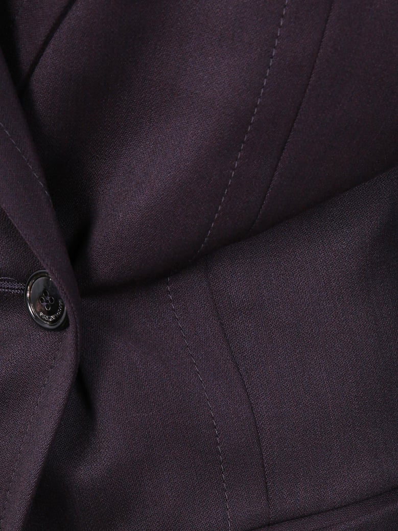 magda butrym burgundy belted double-breasted blazer by Selfnex