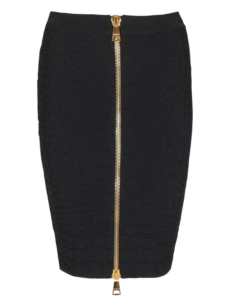 hw zipped croco knit knee lenght skirt by Selfnex