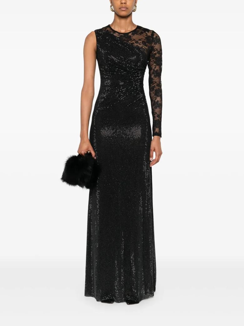 long dress with lace and rhinestone sleeves by Selfnex