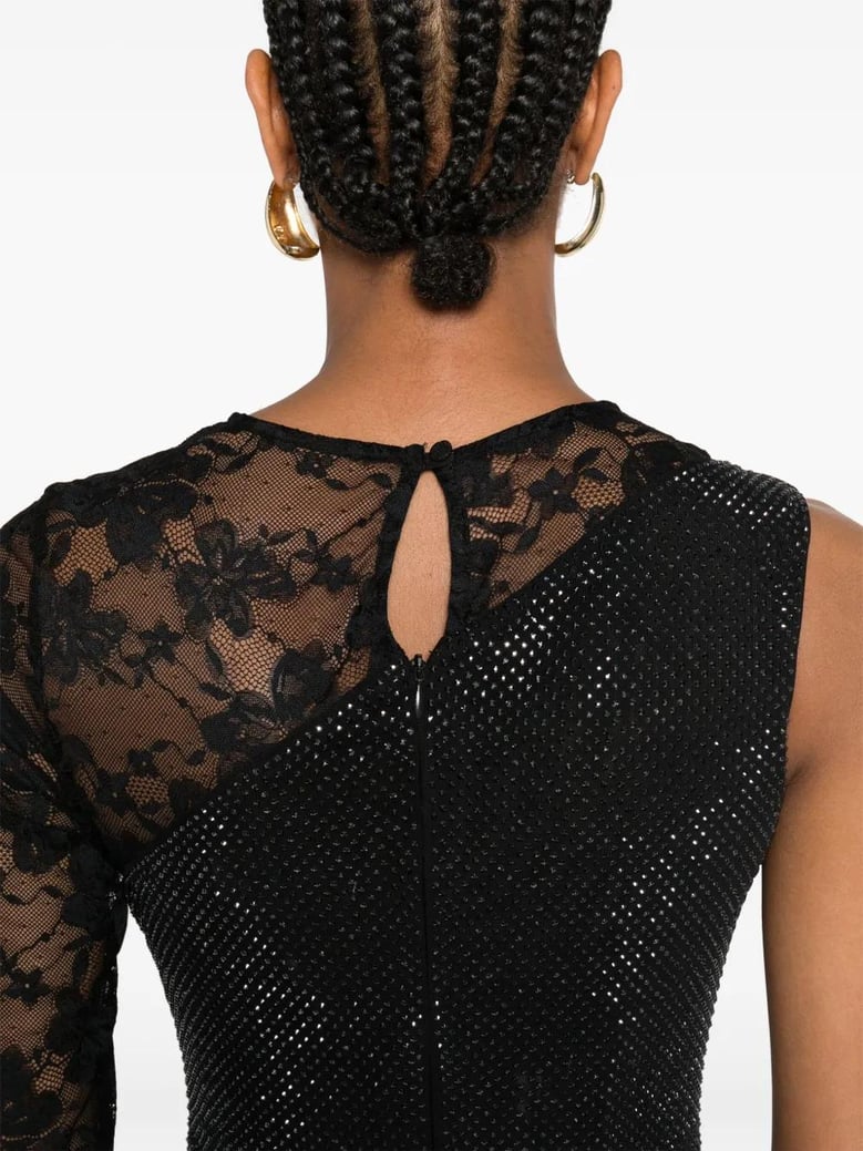 long dress with lace and rhinestone sleeves by Selfnex