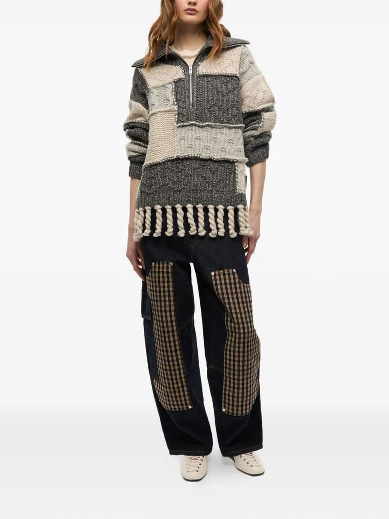 patchwork fringe sweater by Selfnex