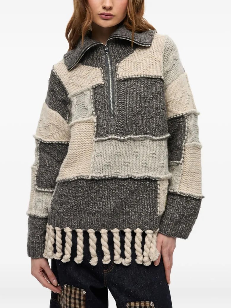 patchwork fringe sweater by Selfnex