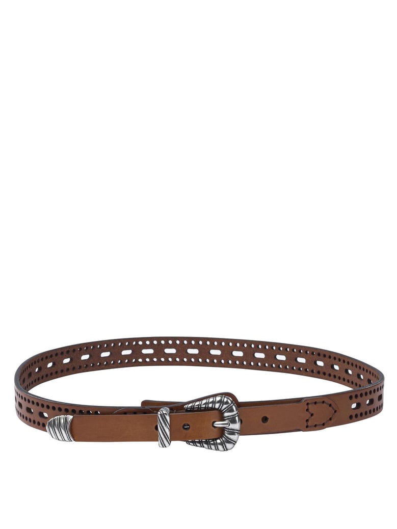 leather belt with perforated details by Selfnex