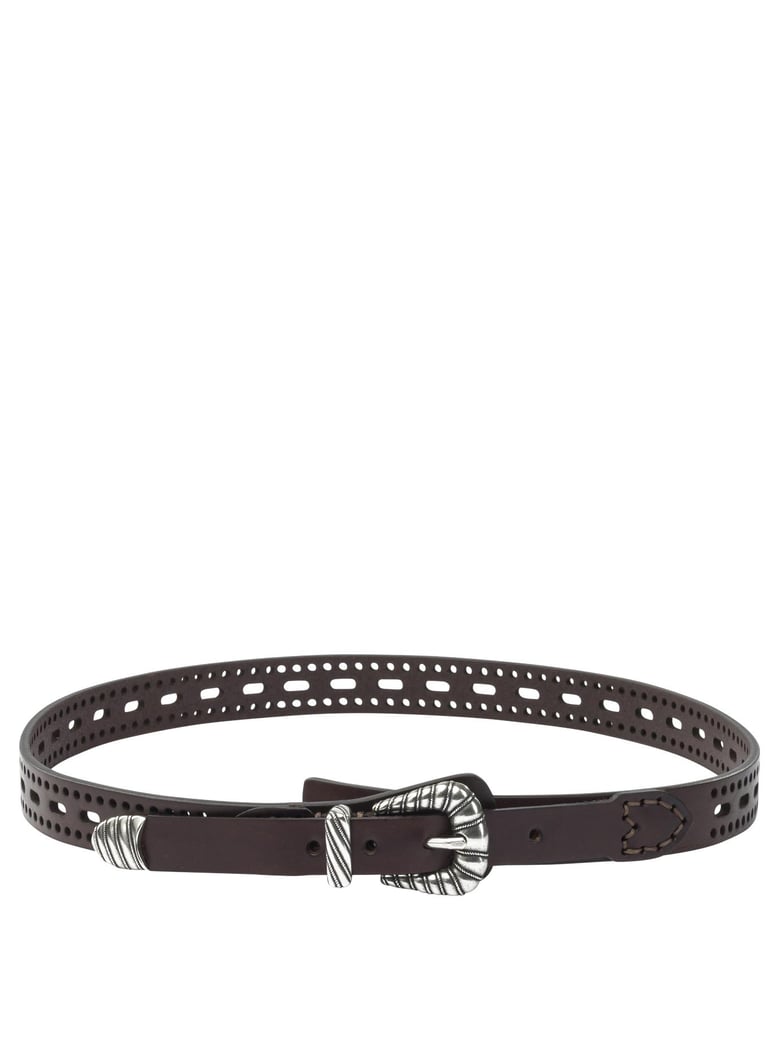 leather belt with perforated details by Selfnex