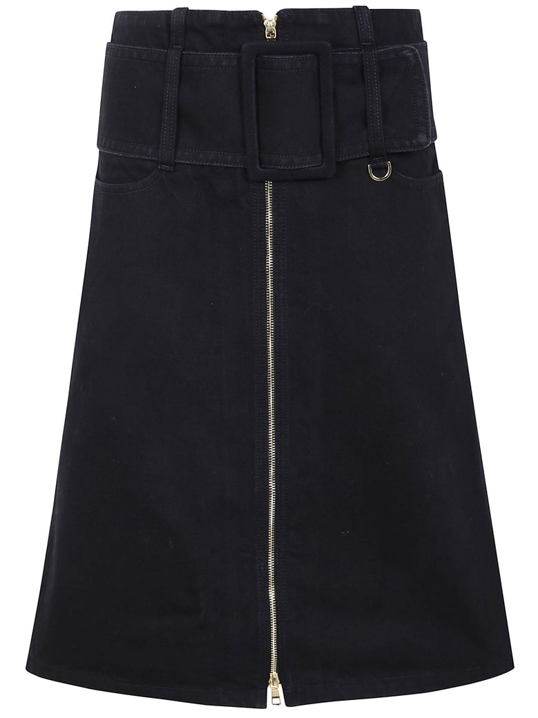 zipped midi belted skirt by Selfnex