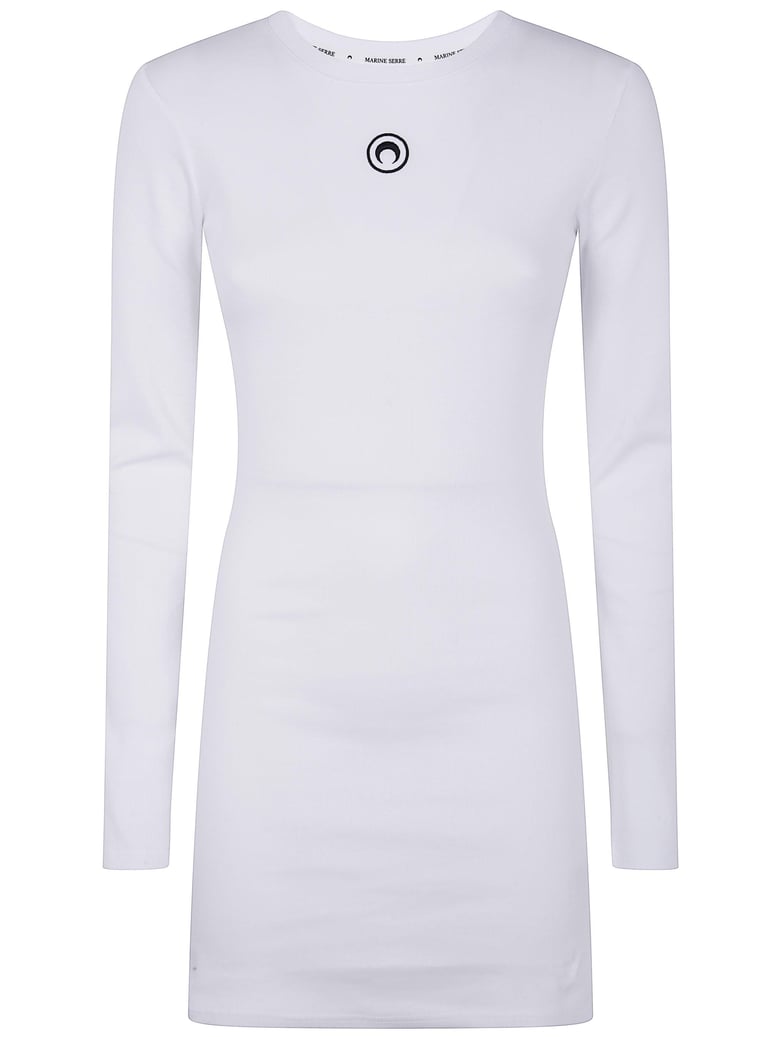 moon logo ribbed jersey long sleeves mini crewneck dress by Selfnex