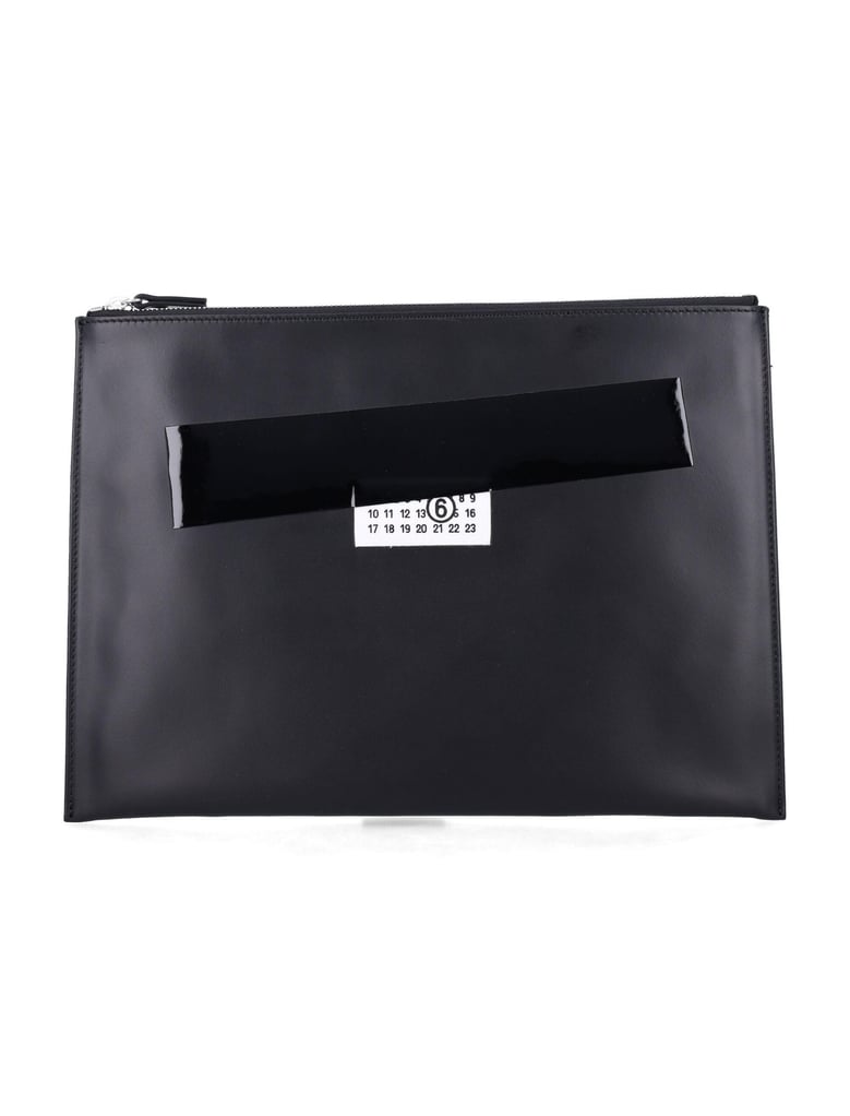 mm6 maison margiela black leather pouch with logo and tape detail by Selfnex