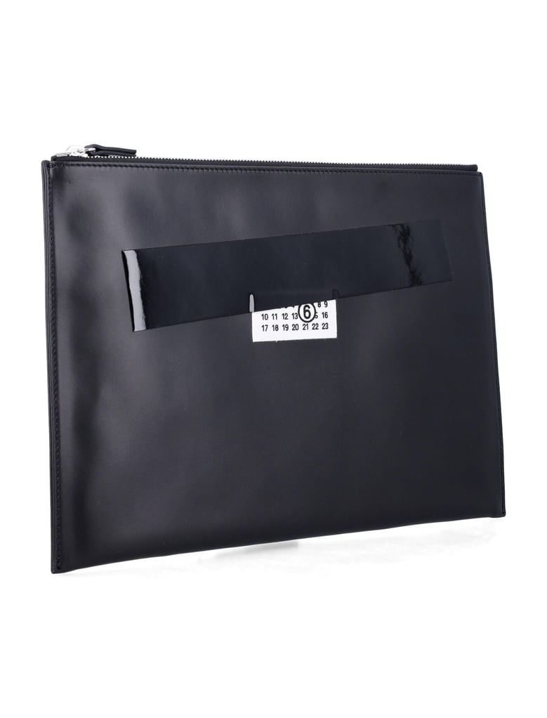 mm6 maison margiela black leather pouch with logo and tape detail by Selfnex