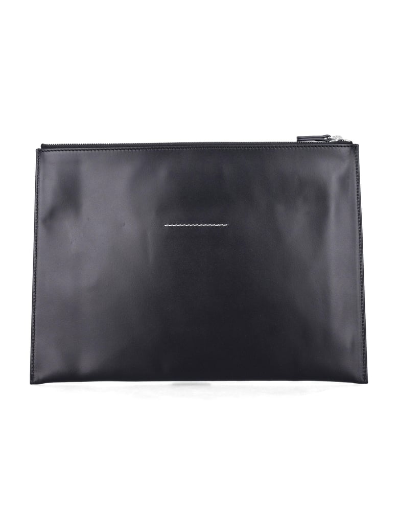 mm6 maison margiela black leather pouch with logo and tape detail by Selfnex