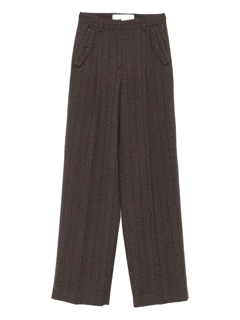 brown pinstripe wool wide-leg trousers by Selfnex