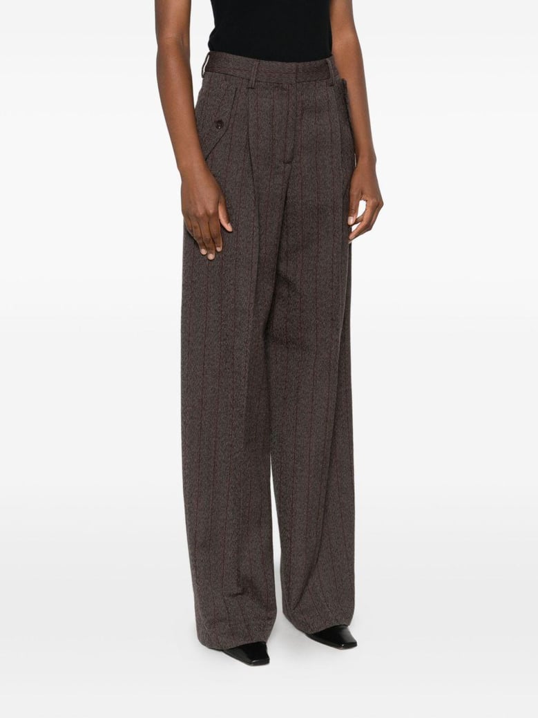 brown pinstripe wool wide-leg trousers by Selfnex
