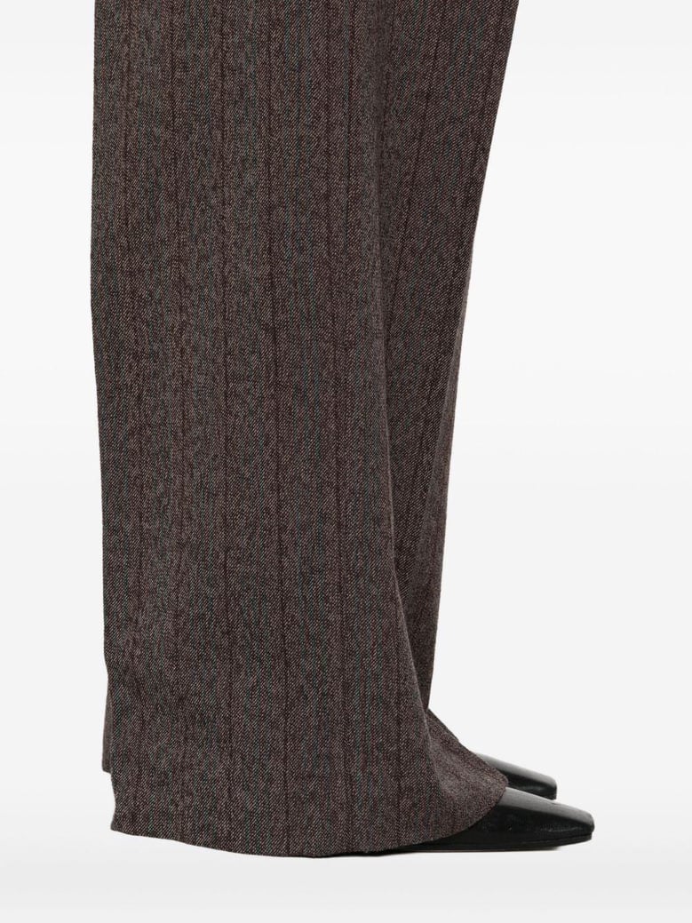 brown pinstripe wool wide-leg trousers by Selfnex