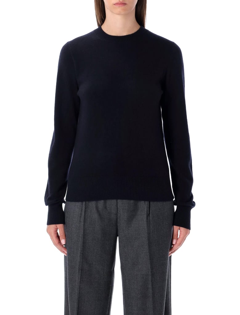 rhea navy blue wool cashmere crewneck sweater by Selfnex