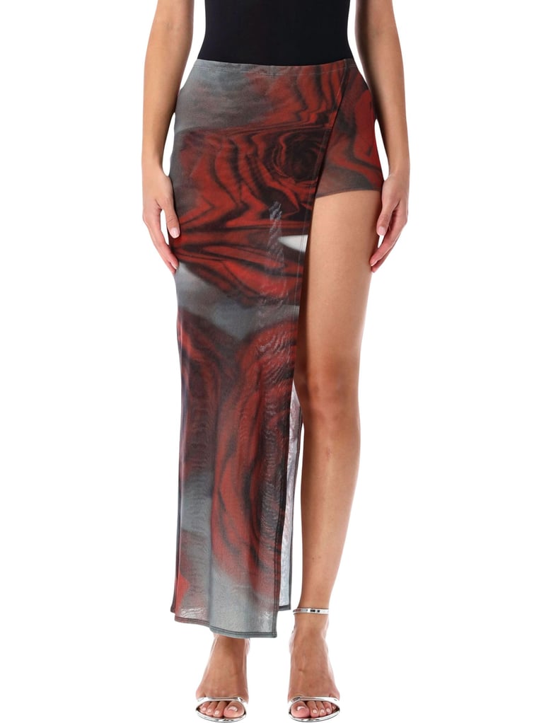 jean paul gaultier red blurry roses tulle skort by Selfnex