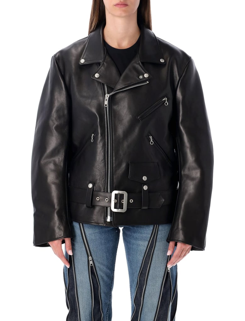 junya watanabe black leather biker jacket by Selfnex
