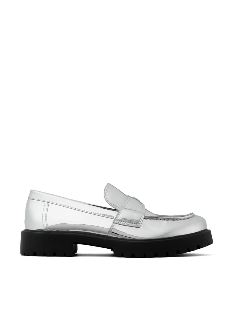 mirrored metallic classic logo lug loafers by Selfnex
