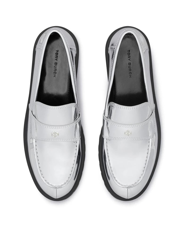 mirrored metallic classic logo lug loafers by Selfnex