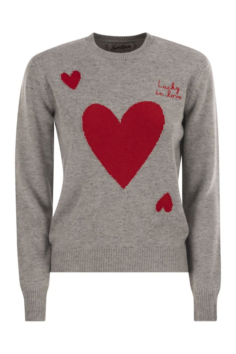 wool and alpaca blend jumper with lucky in love embroidery by Selfnex