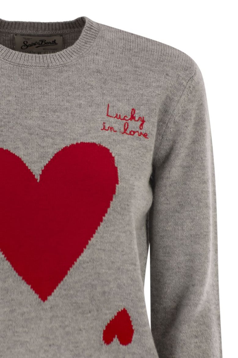 wool and alpaca blend jumper with lucky in love embroidery by Selfnex
