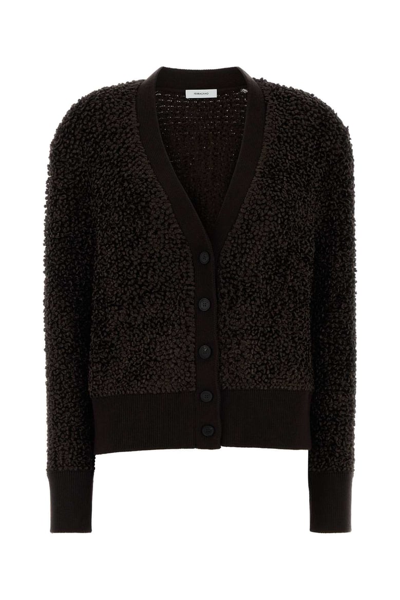 dark brown boucle cardigan by Selfnex