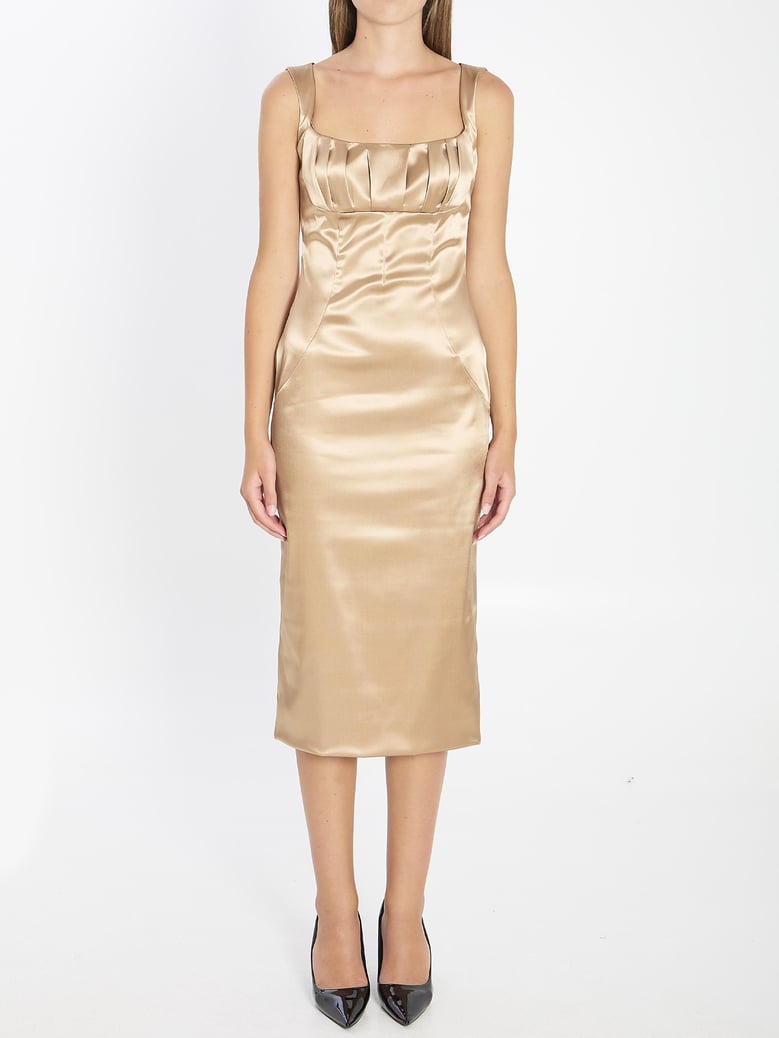 stretch satin long dress by Selfnex