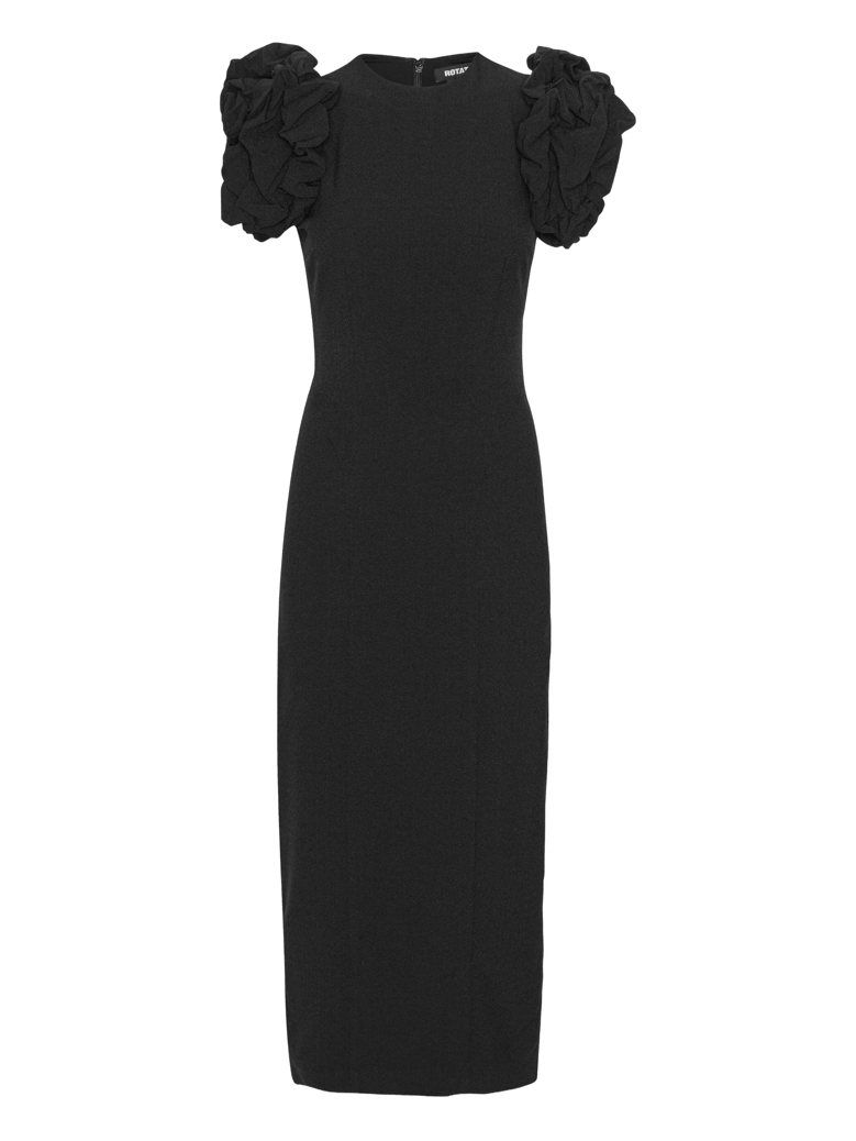 crepe puffy midi dress by Selfnex