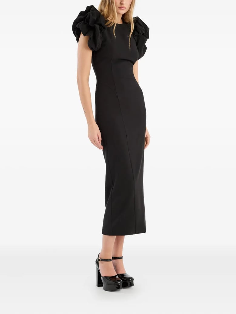 crepe puffy midi dress by Selfnex