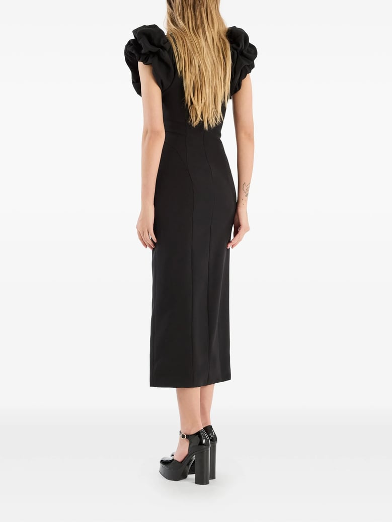 crepe puffy midi dress by Selfnex