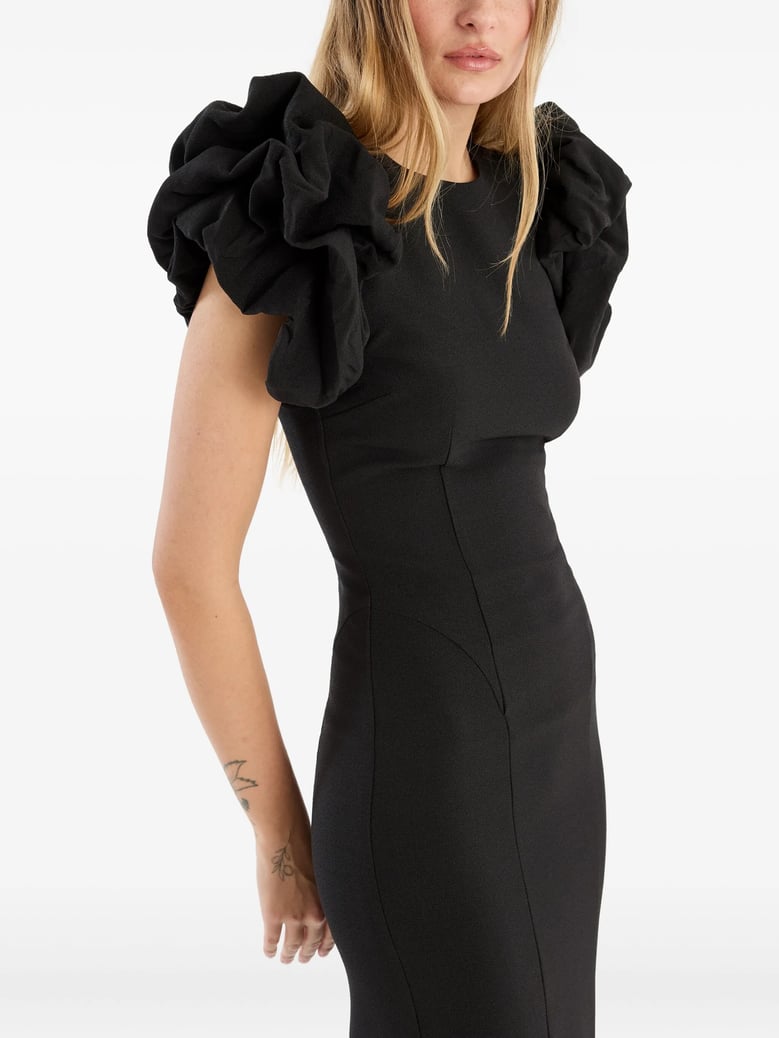crepe puffy midi dress by Selfnex
