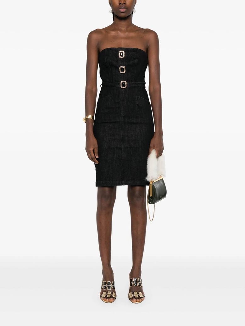 denim bandeau midi dress by Selfnex
